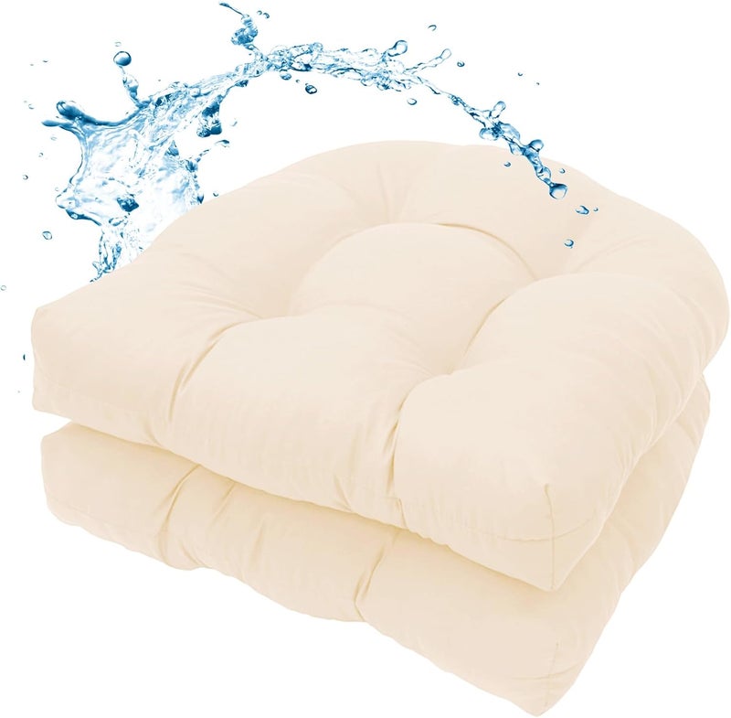 MTMR Outdoor Chair Cushions Set of 2, 19x19 Waterproof Wicker Seat Cushions for Patio Furniture, Thick Tufted Outdoor Replacement Furniture Pad for Porch Lawn Wicker Desk Dining Rocking Chair, Cream - Image 1